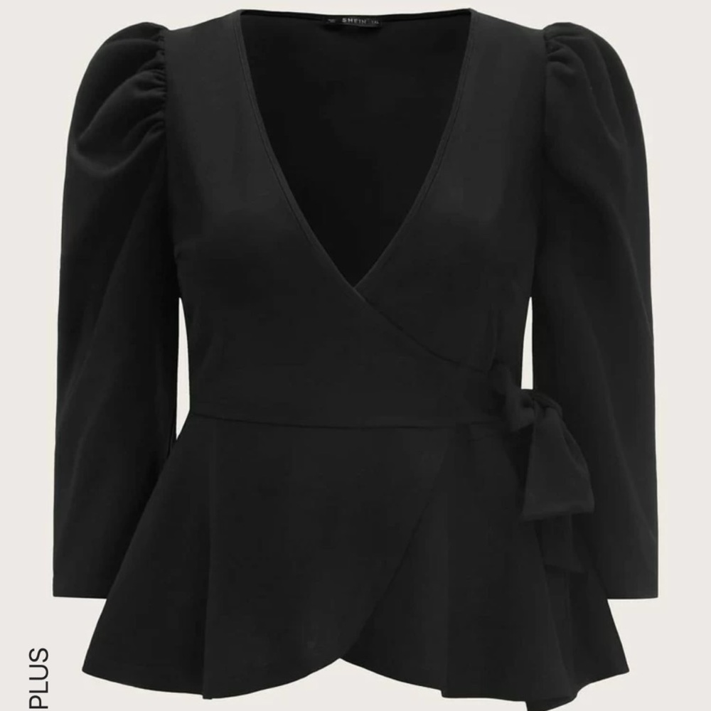 New Without Tags SHEIN Black wrap Top with side bow 2XL